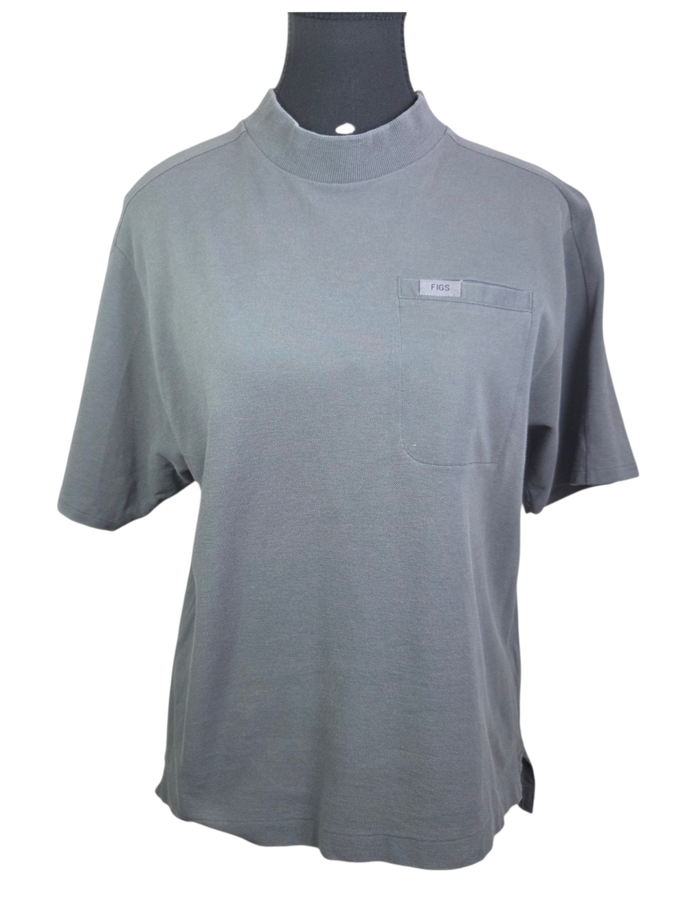 FIGS Short-Sleeve Mock Neck Pocket Tee — Gray Size XS